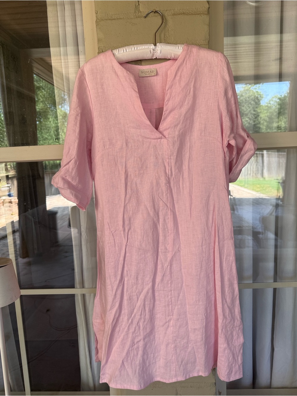 Nomad Soft Pink Linen V-Neck Tunic Dress